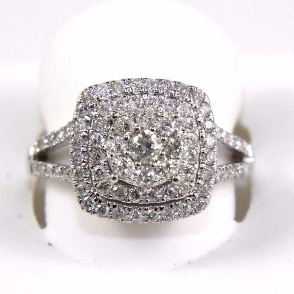 Square Diamond Round Cluster Ring 14k WG 1.00Ct